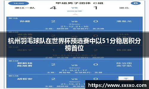 杭州羽毛球队在世界杯预选赛中以51分稳居积分榜首位